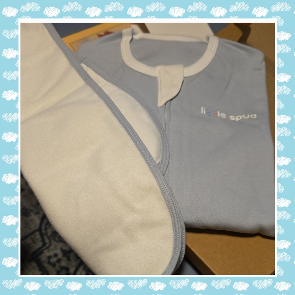Nwt Soft Blue and White Baby Outfit With Burp Cloth Size 0 To 12 Months